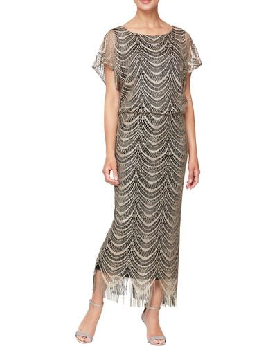 Sl Fashions Metallic Crochet Lace Blouson Dress - Multicolor