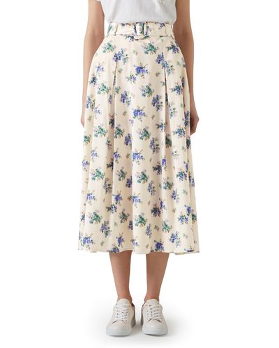 LK Bennett Elodie Floral Belted Organic Cotton Midi Skirt - Natural