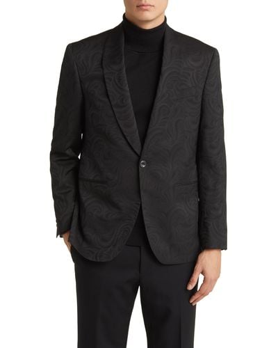Jack Victor Edison Paisley Shawl Collar Wool Blend Sport Coat - Black