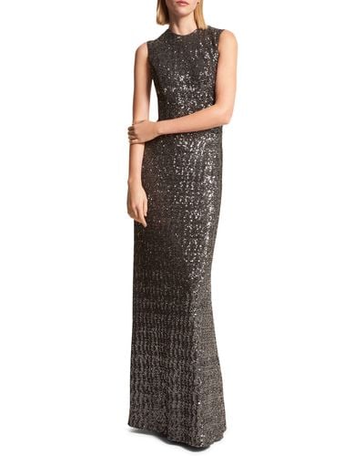 Michael Kors Sequined Cap-sleeve A-line Gown - Gray