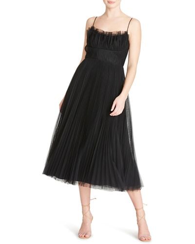 ML Monique Lhuillier Pleated Tulle A-line Midi Dress - Black