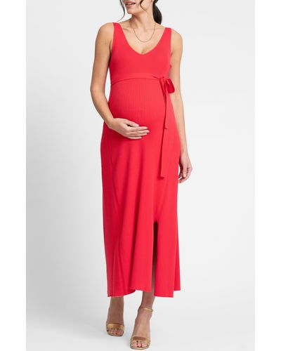 Seraphine Rib Maternity/nursing Midi Sweater Dress - Red