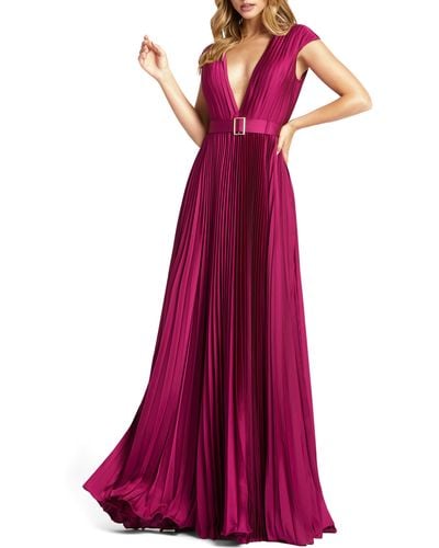 Mac Duggal Pleated Plunge Gown - Purple