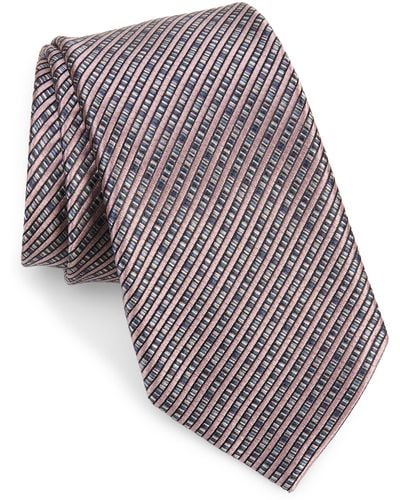 Zegna Paglie Small Stripe Silk Tie - Pink
