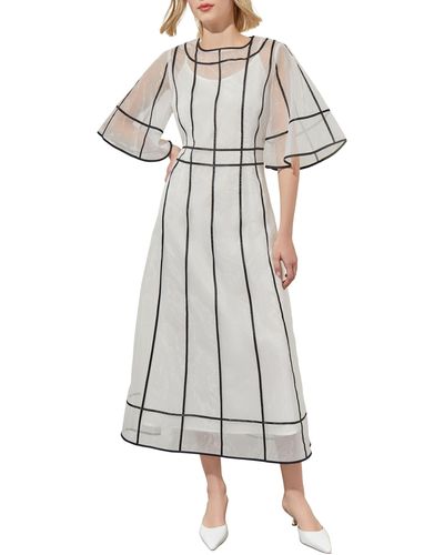 Ming Wang Stripe Organza Midi Dress - White