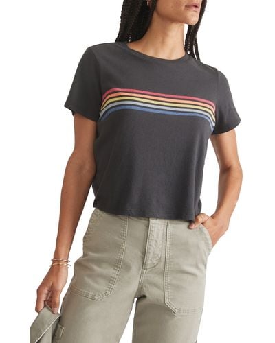 Marine Layer Easy Rainbow Stripe Crop T-shirt - Black