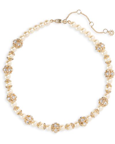 Marchesa Pavé Station Imitation Pearl Collar Necklace - White