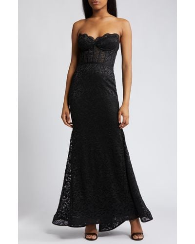 Morgan & Co. Glitter Lace Strapless Mermaid Gown - Black