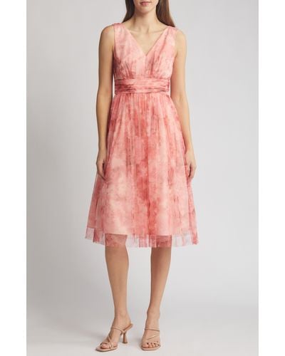 Eliza J Overlay Sleeveless V-neck Dress - Pink