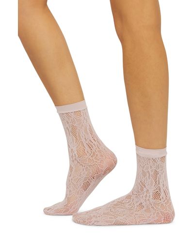 Wolford Floral Net Crew Socks - White