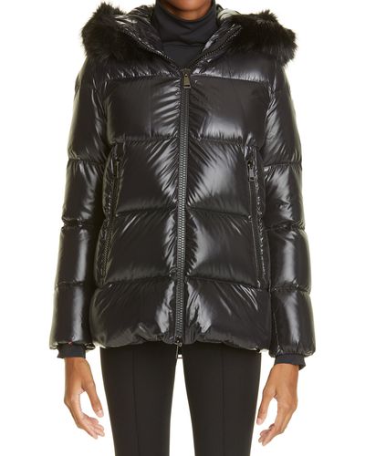 Moncler Laiche Quilted Hooded 750 Fill Power Down Jacket With Removable Faux Fur Trim - Black