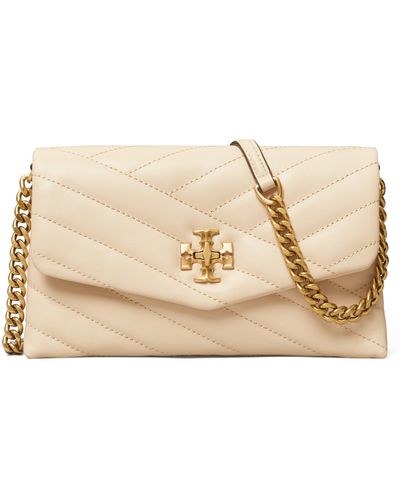 Tory Burch Kira Chevron Quilted Leather Wallet On A Chain - Natural