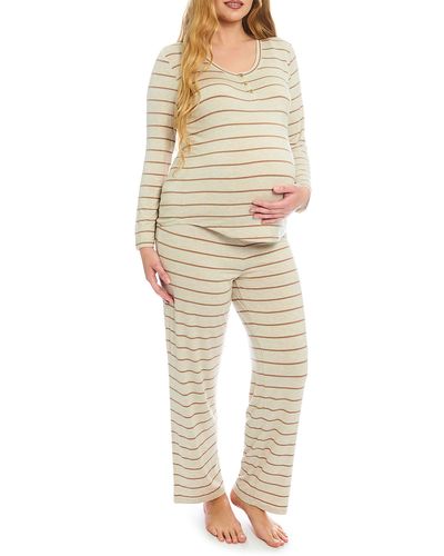 Everly Grey Laina Jersey Long Sleeve Maternity/nursing Pajamas - Natural