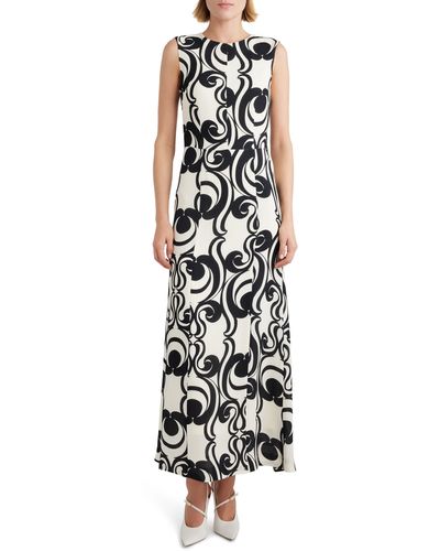 Dries Van Noten Swirl Print Paneled Sleeveless Dress - White