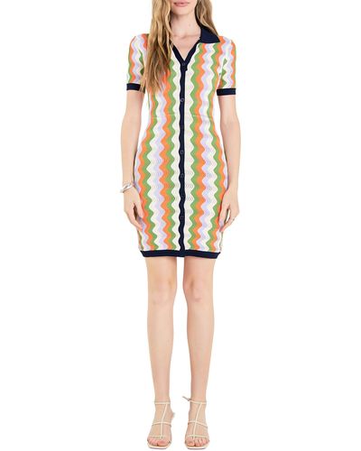 English Factory Wavy Stripe Short Sleeve Sweater Dress - Multicolor