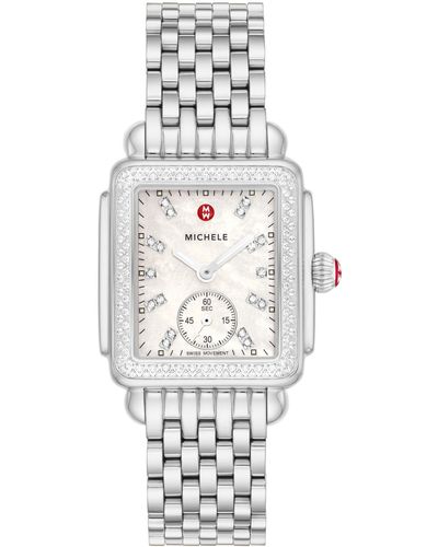 Michele Deco Mid Diamond Bracelet Watch - Gray