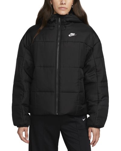 Nike Sportswear Classic Therma-fit Hooded Water Repellent Puffer Jacket - Black