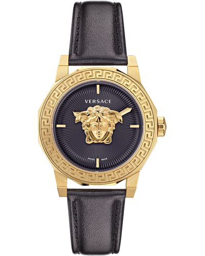 Versace Medusa Deco Leather Strap Watch - Gray