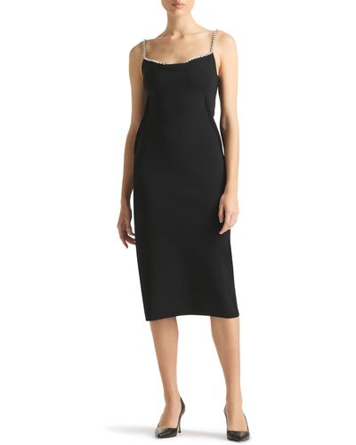 St. John Crystal Strap Milano Knit Cocktail Dress - Black