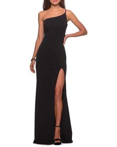 La Femme One-shoulder Jersey Gown - Black