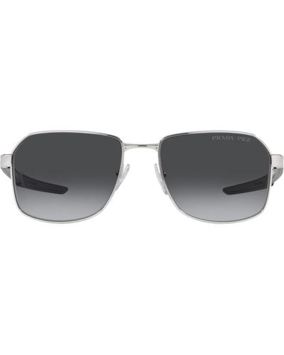 Prada Linea Rossa 57mm Polarized Gradient Rectangular Sunglasses - Metallic