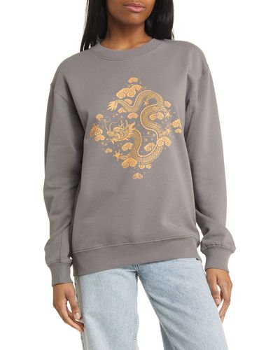 GOLDEN HOUR Dragon Diamond Cotton Blend Graphic Sweatshirt - Gray