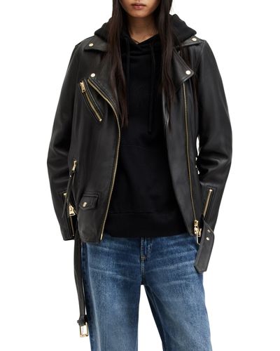 AllSaints Billie Oversize Leather Biker Jacket - Black