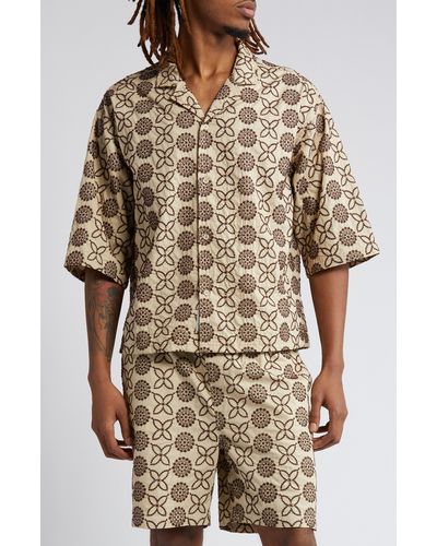 Native Youth Embroidered Boxy Camp Shirt - Brown