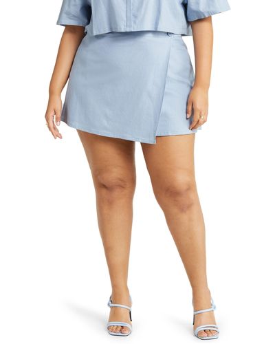 Open Edit Button Wrap Skirt - Blue