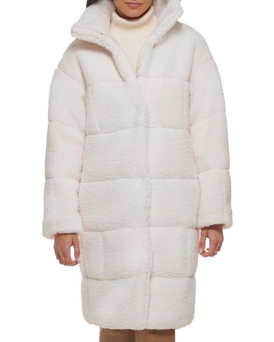 Levi's Quilted Fleece Long Teddy Coat - White