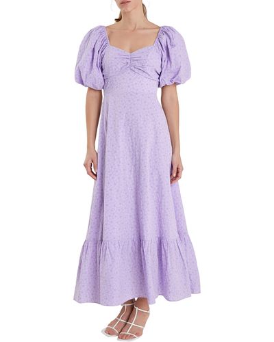 English Factory Floral Puff Sleeve Tie Back Maxi Dress - Purple