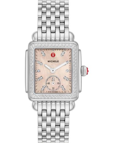 Michele Deco Mid Diamond Bracelet Watch - White