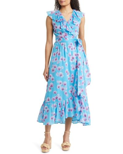 brand: Banjanan Eris Floral Print Wrap Dress - Blue