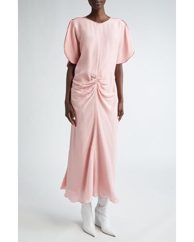 Victoria Beckham Tulip Sleeve Gathered Waist Dress - Pink