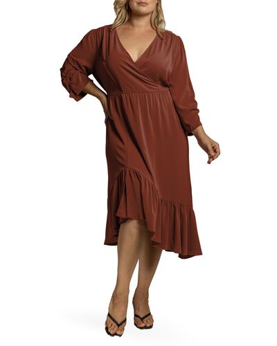 Standards & Practices Kelsie Ruffle Hem Wrap Dress - Brown