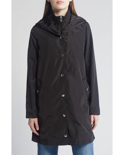 Via Spiga Water Resistant Packable Rain Jacket - Black