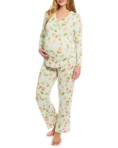 Everly Grey Laina Jersey Long Sleeve Maternity/nursing Pajamas - Multicolor