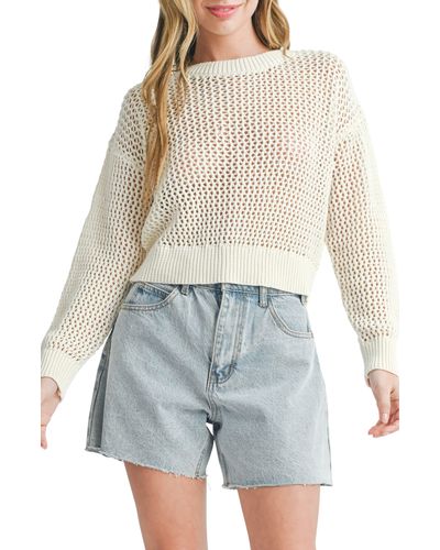 All In Favor Open Stitch Cotton Sweater In At Nordstrom, Size Medium - Blue