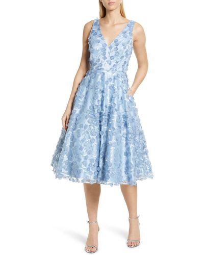 Eliza J 3d Appliqué Fit & Flare Cocktail Dress - Blue