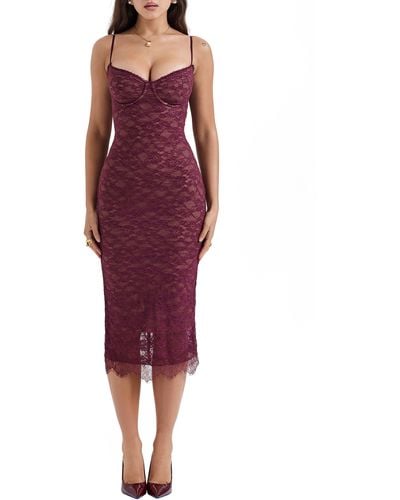 House Of Cb Melina Underwire Lace Midi Cocktail Dress - Red