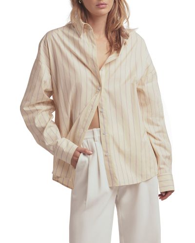 FAVORITE DAUGHTER Stripe Cotton Button-up Shirt - Natural