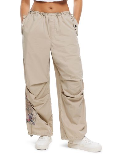 River Island Embroidered Dragon Drawcord Cargo Pants - Natural