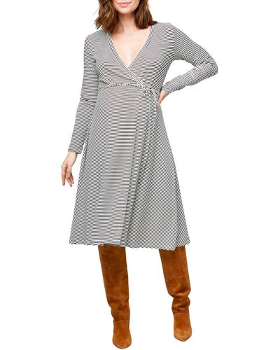 Nom Maternity Tessa Long Sleeve Jersey Maternity/nursing Wrap Dress - Gray
