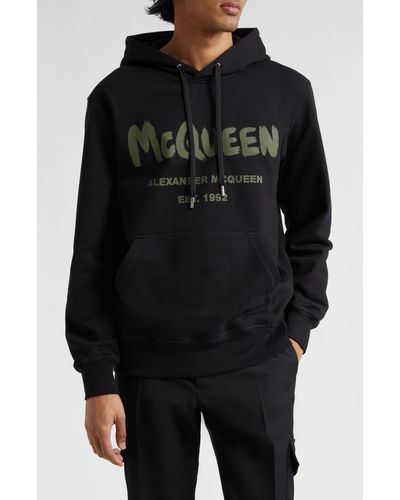Alexander McQueen Graffiti Logo Cotton Graphic Hoodie - Black