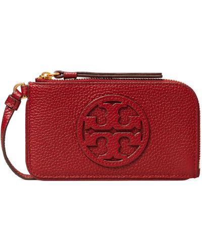 Tory Burch Miller Top Zip Leather Card Case - Red