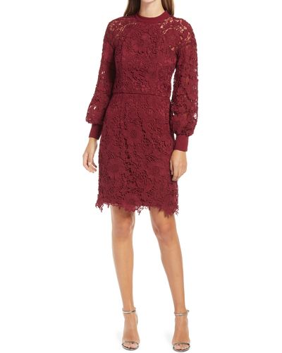 Chi Chi London Crochet Long Sleeve Dress - Red