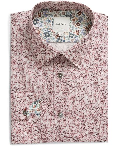 Paul Smith Tailored Fit Floral Organic Cotton Dress Shirt - Pink