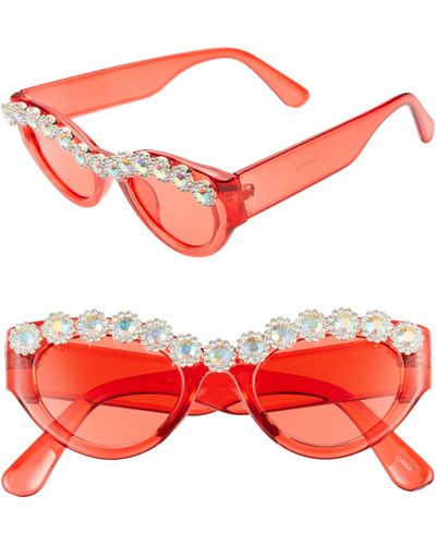 Rad & Refined Rad + Refined 50mm Chunky Crystal Embellished Sunglasses - Red