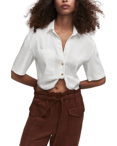 Mango Knot Front Crop Button-up Shirt - White