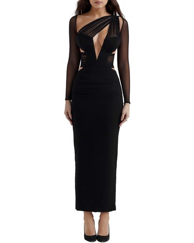 House Of Cb Zahra Asymmetric Cutout Long Sleeve Cocktail Dress - Black